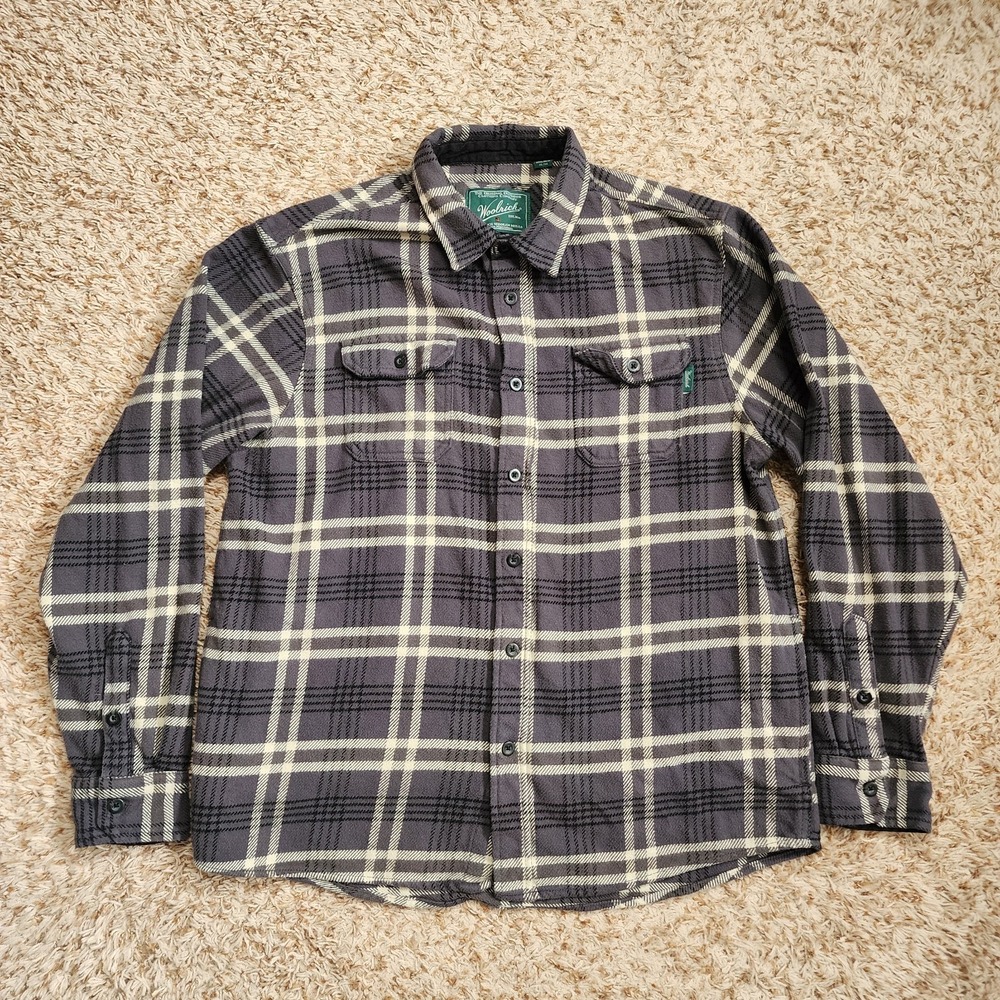 Woolrich Gray Plaid Men Sz XL Long‎ Sleeve Double Pocket Button Up Shirt